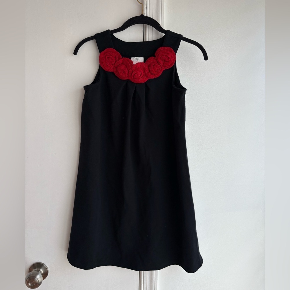 Hanna Andersson Black Red Rosette Sleeveless Dress Size 8